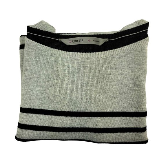 Athleta Womens XS Sweater Boatneck Striped Over Sized Black Gray High Low 591485 - Picture 9 of 9